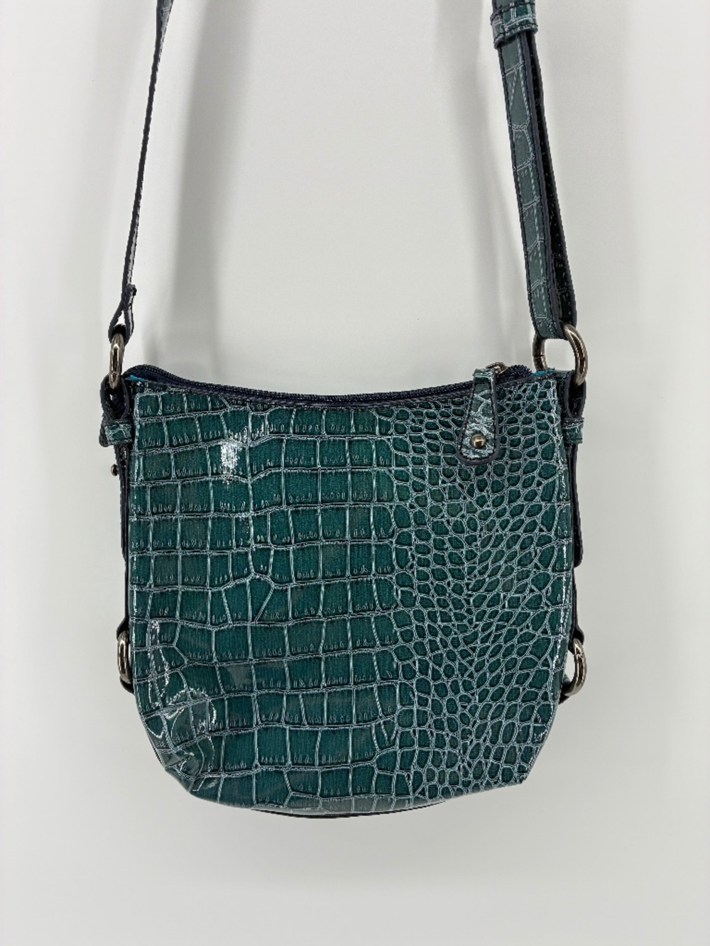 MASSIVE $10 SALE Teal Green Crocodile Embossed Faux Leather Crossbody Bag